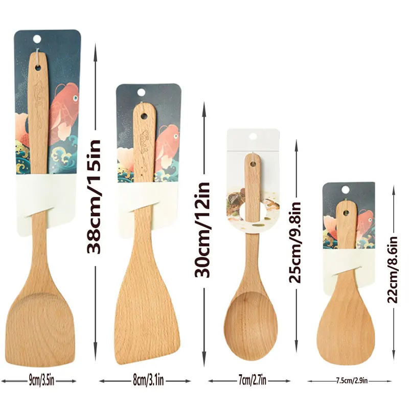 1PC/1 set Stir-frying Wood Spatula Pure Natural Log Soup Spoon Non-stick Special Wooden Spatula
