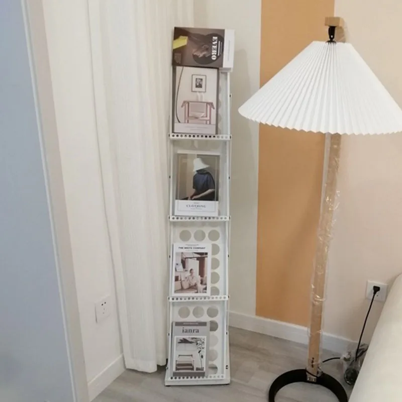 Folding Magazine Rack Desk Organizer Shelf Multi-purpose Metal Book Shelves Storage Office Library Mobile Furniture for Books