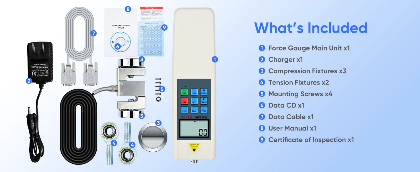 Digital Force Gauge Push Pull Meter 5000N/1100LB/500KG with External Sensor USB