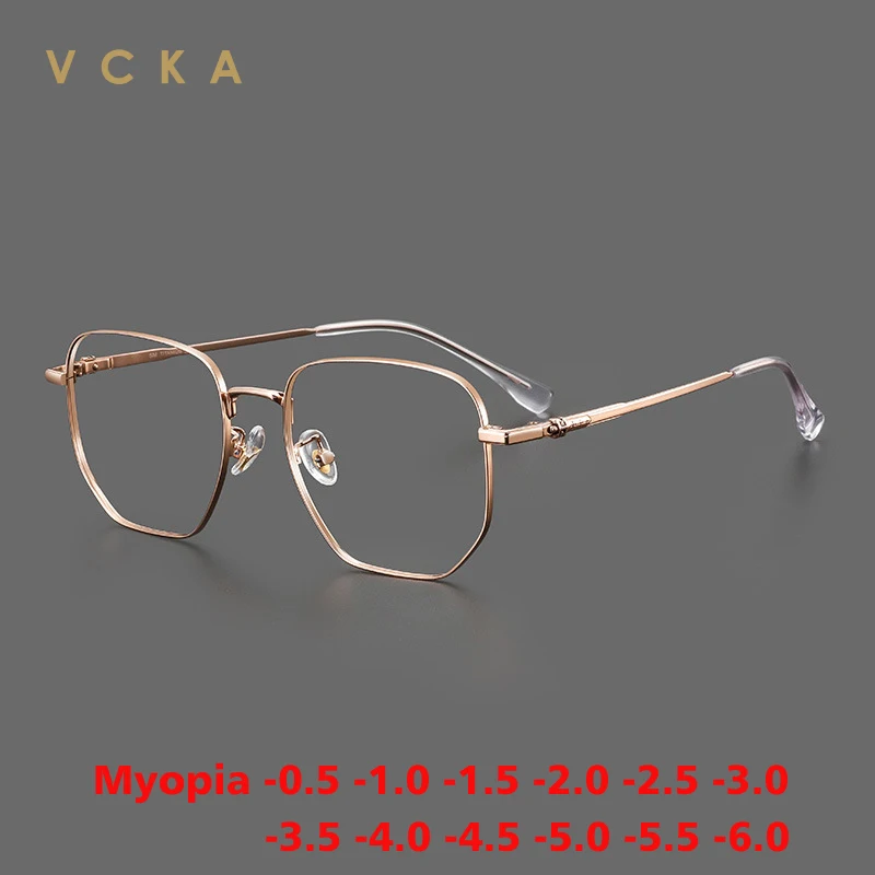 

Мужские и женские очки для близорукости VCKA, большие очки из чистого титана, винтажные оптические очки по рецепту, от-2024 до-10, 0,5