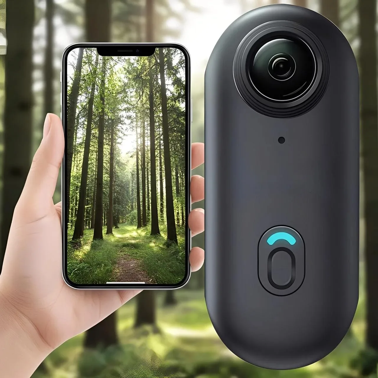Caméra Action UHD Pro 4K Lite avec Carte TF 64Go montée sur un guidon de VTT en descente.