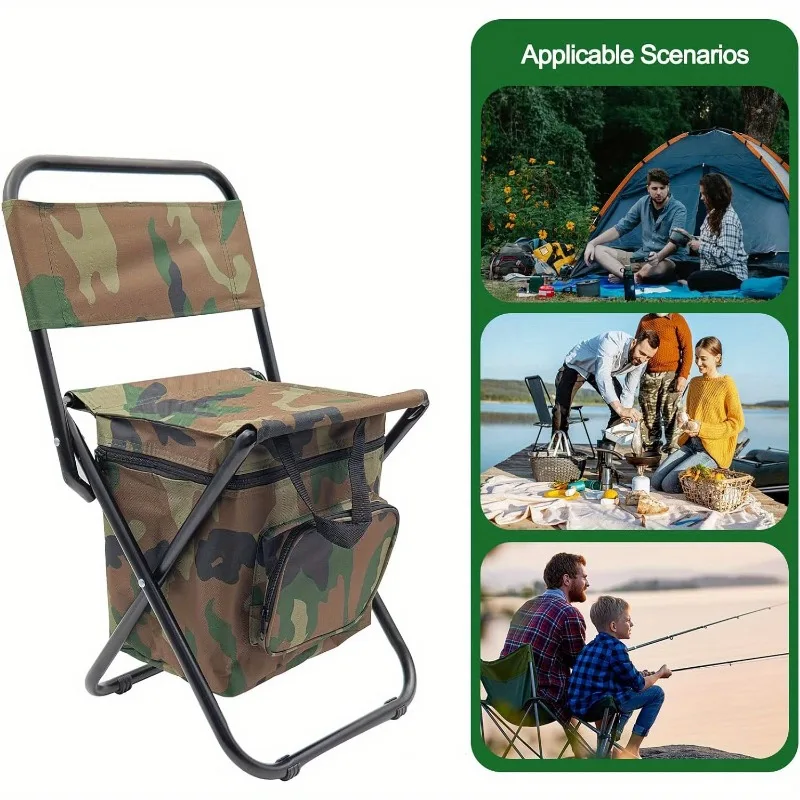 Foldable Camping Chair folding chair retractable stool 1PC with Cooler Bag for Fishing