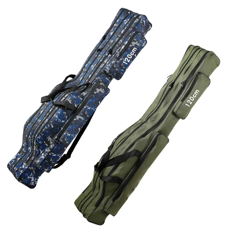 Fishing Rod Bag 120cm 2/3 Layer Oxford Cloth Waterproof Zipped Storage Case