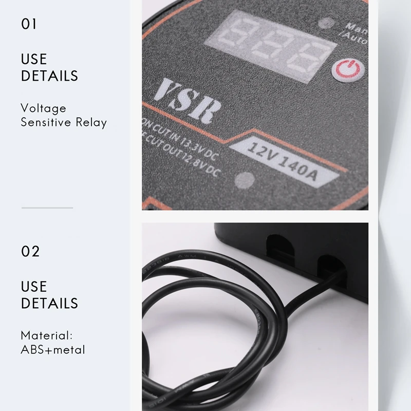 디지털 디스플레이 듀얼 배터리 스마트 아이솔레이터, 전압 감지 릴레이 배터리 아이솔레이터, ATV, UTV, 보트, RV용, 12V, 140A