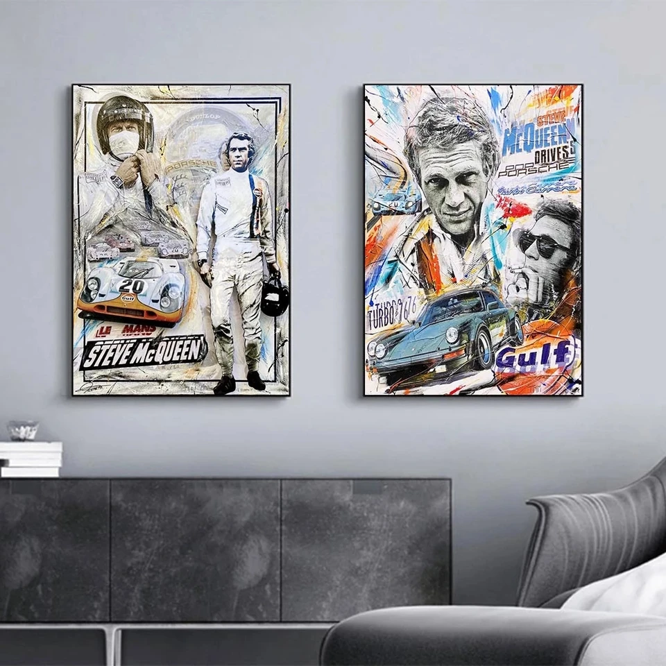 Tableau Toile 'Le Mans Steve McQueen' - 30x45cm - Décoration Murale Cinéma - Neuf