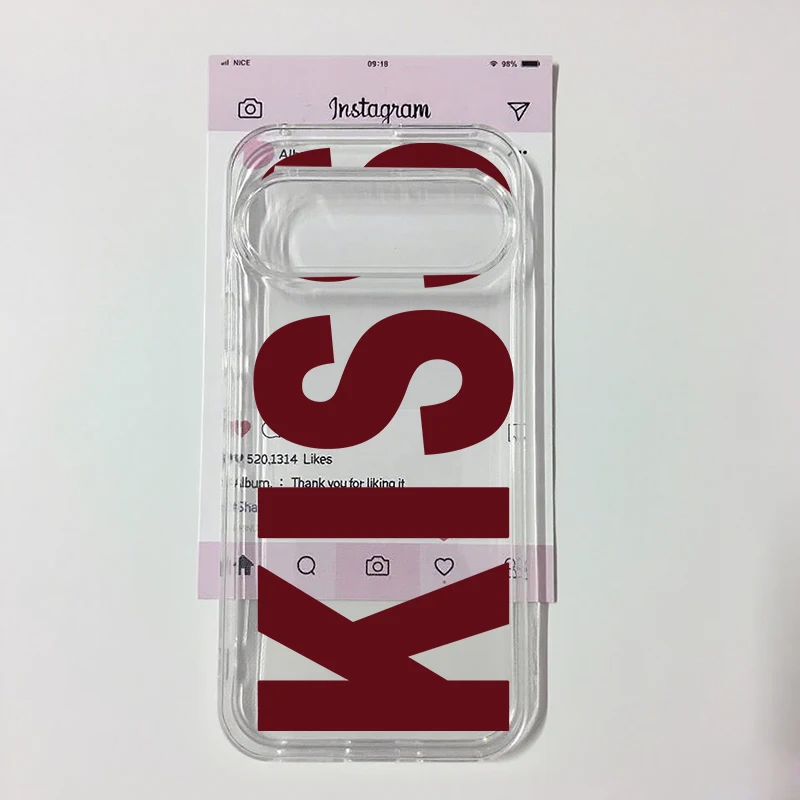 Stylish Pink & Black 'Kiss' Design Shockproof Clear Soft TPU Phone Case