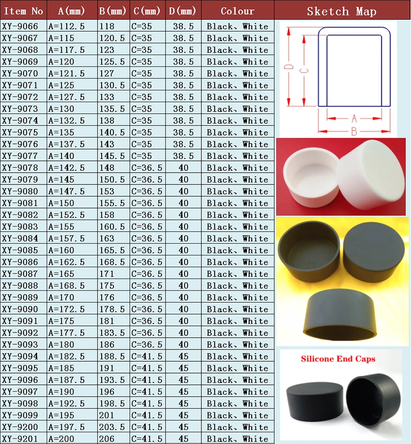 Silicone Rubber Caps Protection Sheath Gasket Round End Caps Foot Cover Rubber Female Tube Insert Stoppers 90mm Black/White