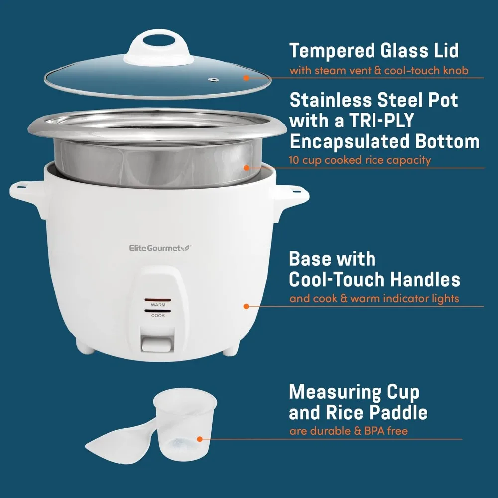 Elite Gourmet 6-Cup Rice Cooker with 304 Stainless-Steel Inner Pot