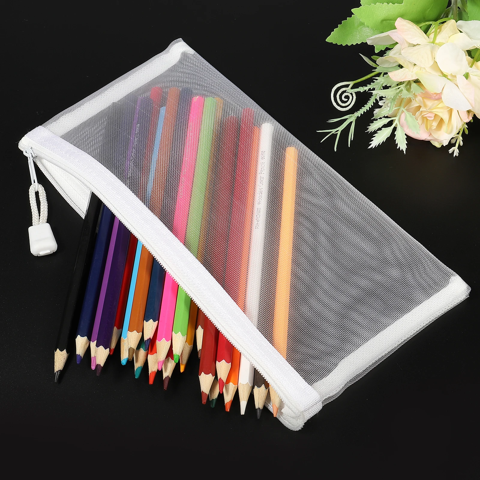 6Pcs B6 Nylon Mesh Zipper Pouch 23x11.5cm Zip Pouch Durable Document Bag Book File Folders Stationery Pencil Case Storage Pocket