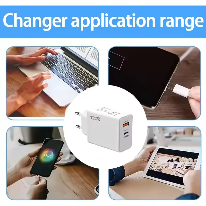 120W Turbo Fast Wall Hypercharge Adapter with 6A USB Type C Cable