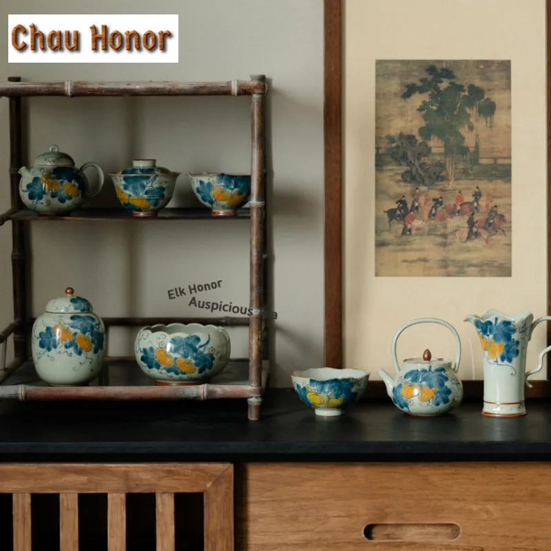 90ml Hand-painted Pumpkin Teacup Aesthetic Tea Bowl Mug Tea-tasting Smelling Cup Jianzhan Master Cups Household Teaware Supplies