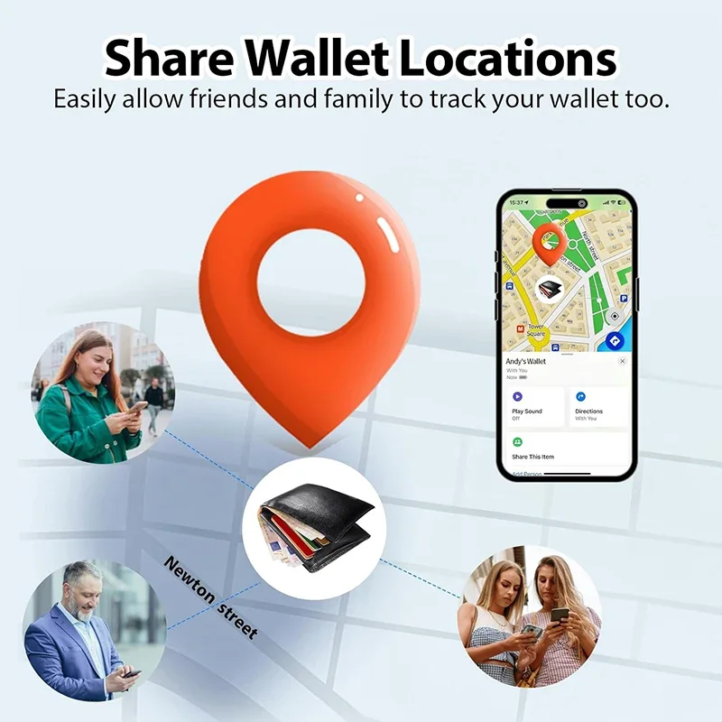 Wallet Tracker Card GPS Locator Smart Tag Wireless Charging Tracking Location for Iphone Apple Device