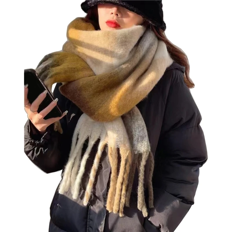 Lenço outono inverno quente macio cobertor clássico borlas xadrez cachecóis 066c