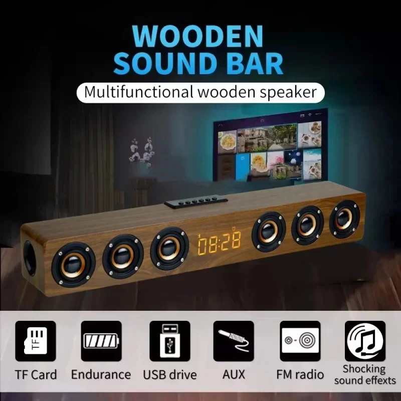 Speakers Wooden Bluetooth Speaker Sound Bar TV Echo Wall Home