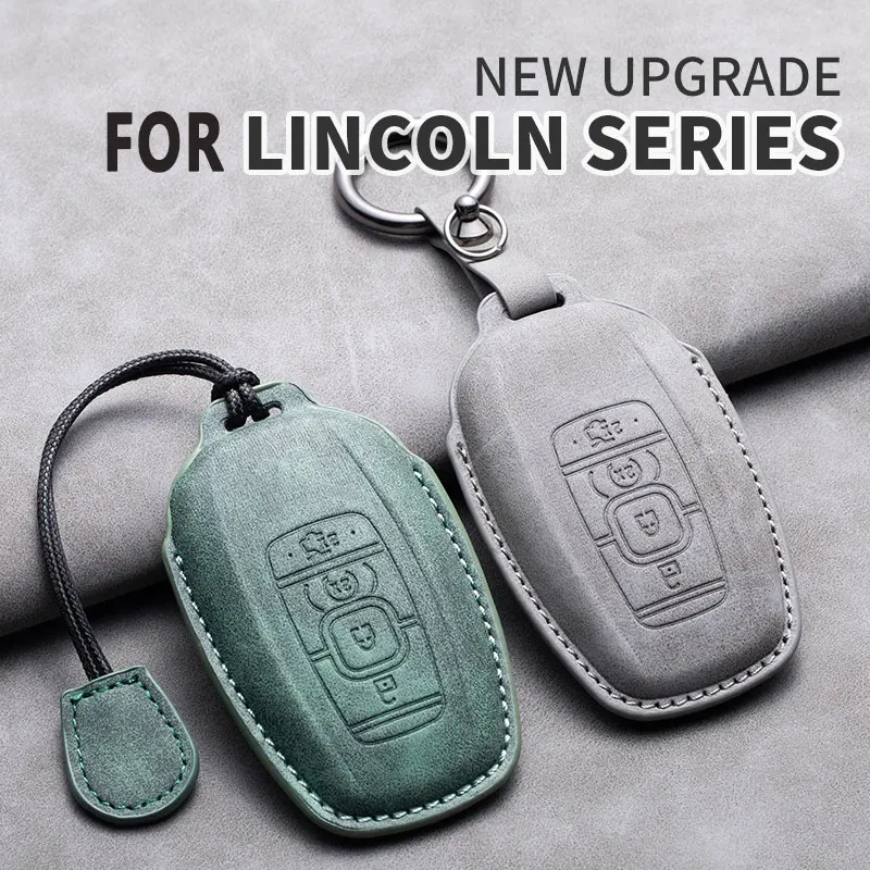 

Car Smart Key Fob Case Cover For Lincoln Continental MKC MKZ Navigator 2017-2019 Leather Keychain Holder Styling Accessories