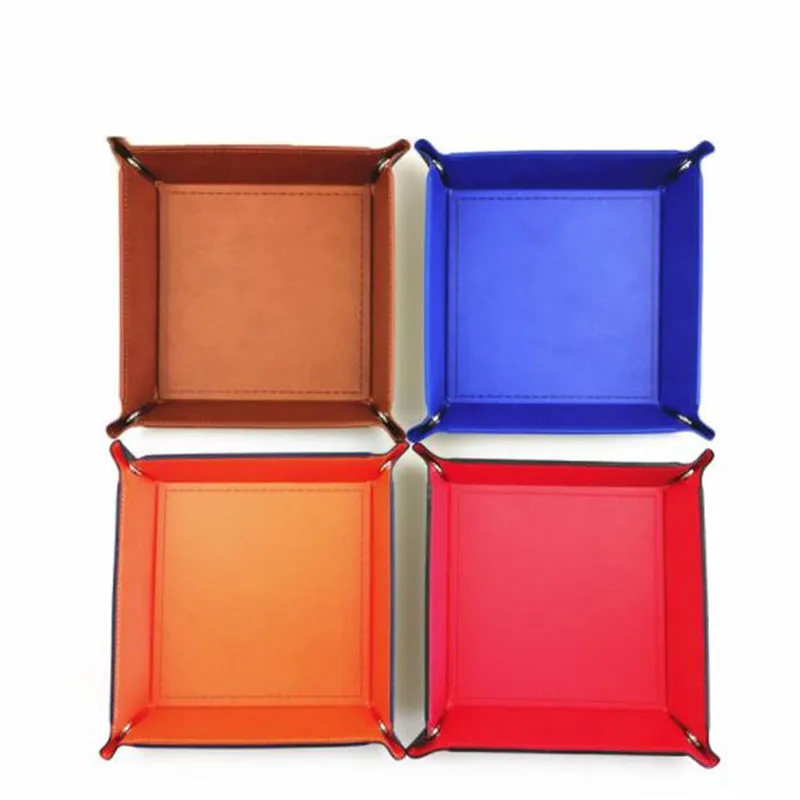 Creative PU Leather Valet Trinket Folding Tray Collapsible Phone Key Wallet Coin Desktop Storage Sundries Box Bins Accessories 6