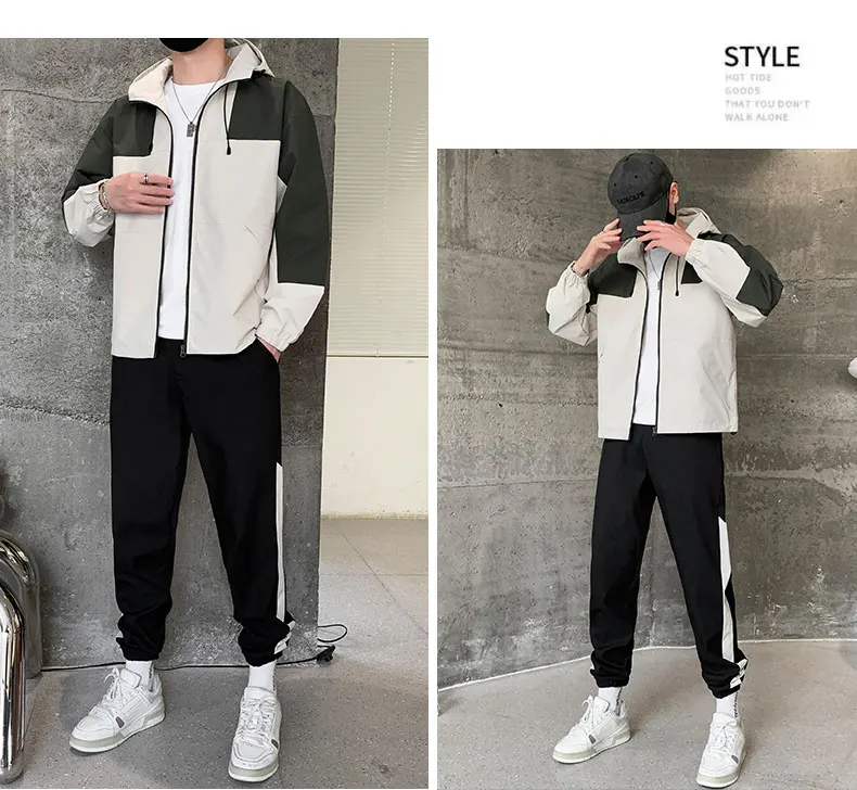 Collar Com Capuz Streetwear Hoodies Mens Sweatpant Set