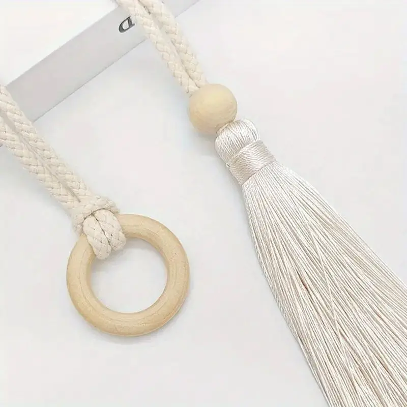 Cotton cord curtain tie fringe adjustable hand woven log loop curtain buckle strap 2pcs