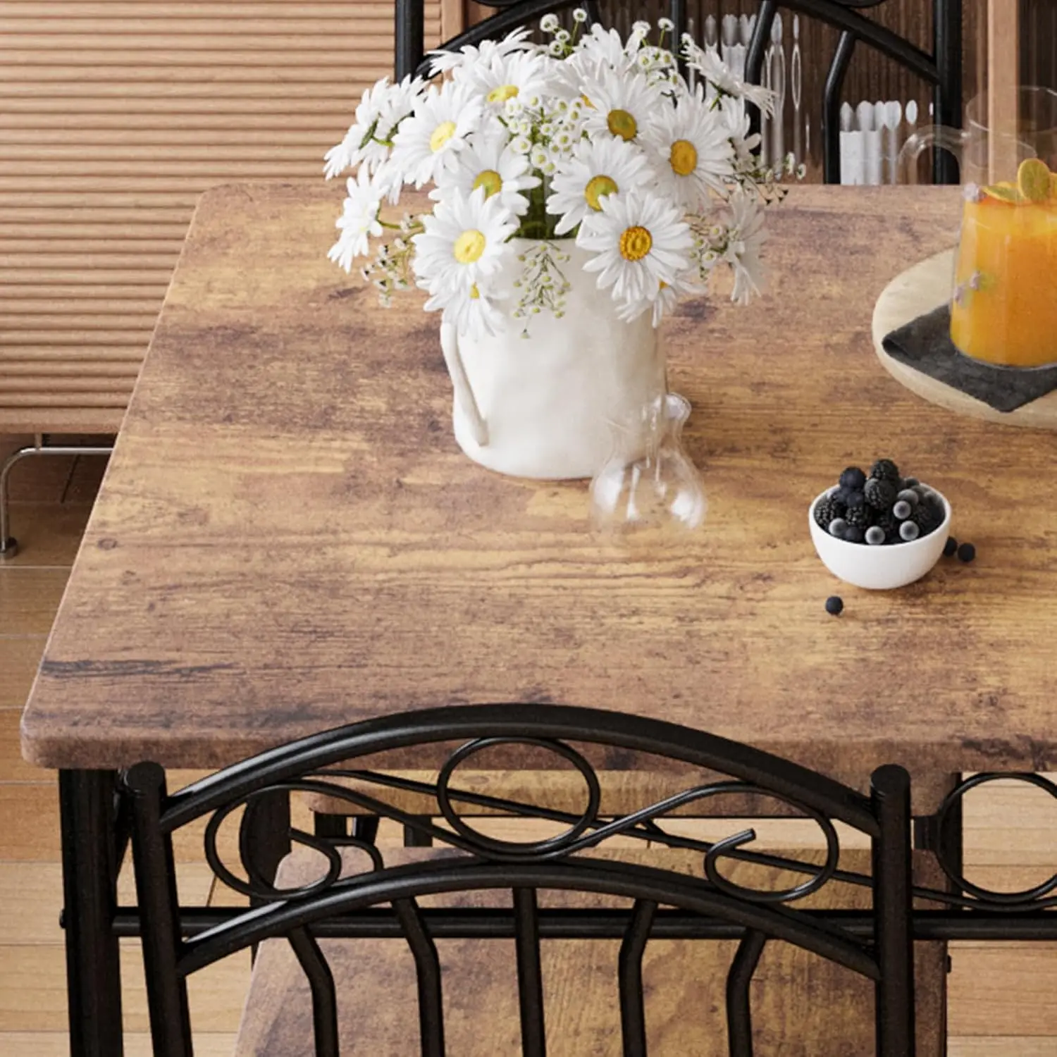 Dining Table Set of 4, Retro Industrial Dining & Chairs, Wood Chairs Set ,1 Table + 4 Chairs (Rustic Brown)