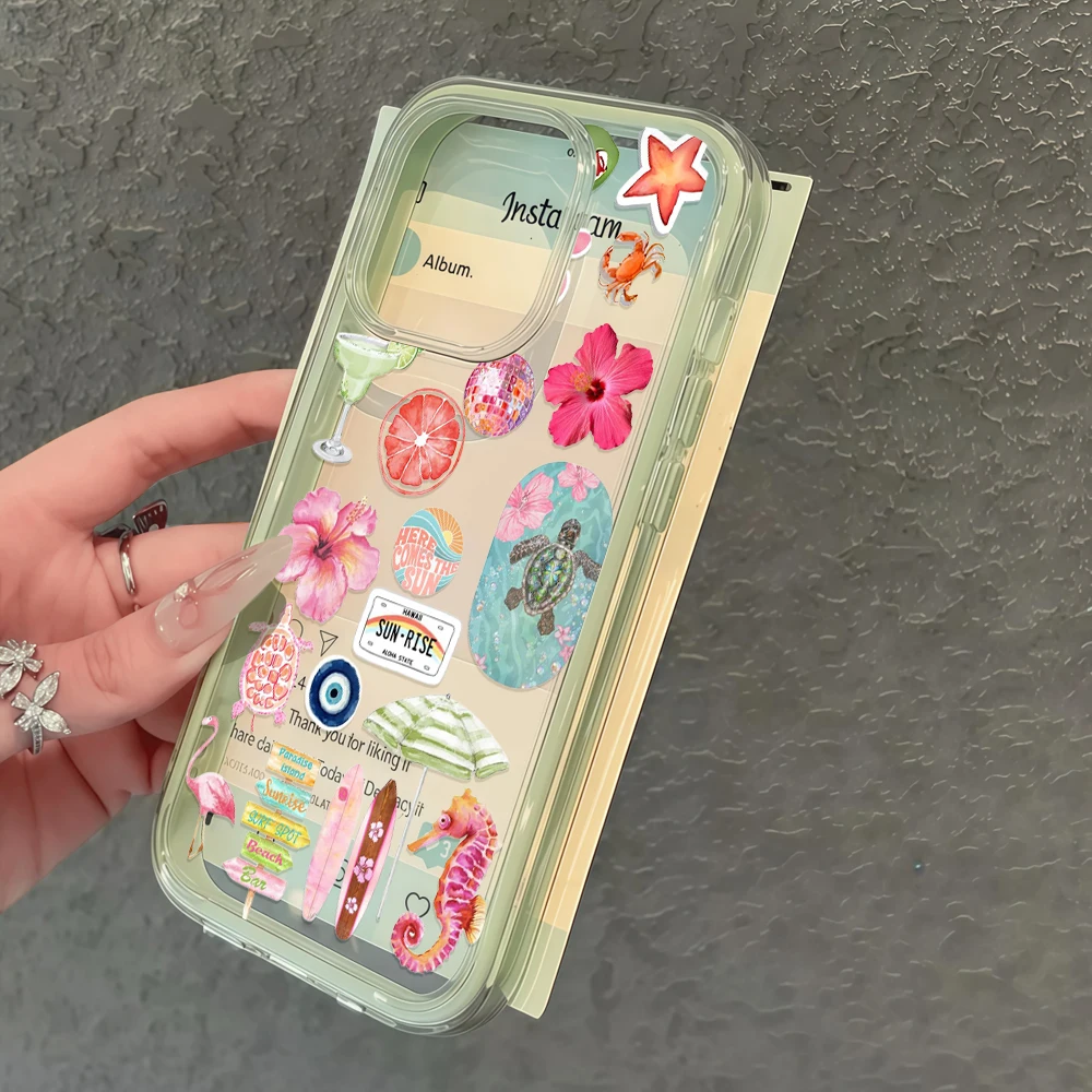 Summer Hawaii Beach Sticker Clear Phone Case - Soft Protective Cover
