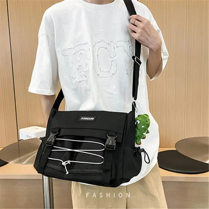 Harajuku Teenagers Nylon Crossbody Bag with Meshes Pouch, School Campus Student Shoulder Bag, Stylish Multi Pocket Messenger Bag