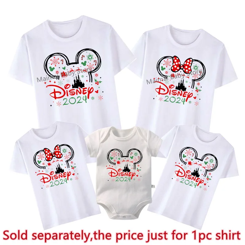 Disney 2024 Christmas Shirts Funny Mickey Minnie Print Family Matching Christmas Tshirts Dad Mom Kids Disneyland Xmas Outfits 4