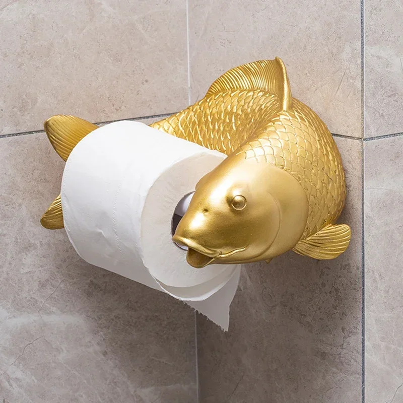 

Подставка для туалетной бумаги Koi в виде статуи рыбы, держатель для полотенец, настенная подвесная стойка для туалетной бумаги в ванной комнате, Бесплатная Пробивка, украшение