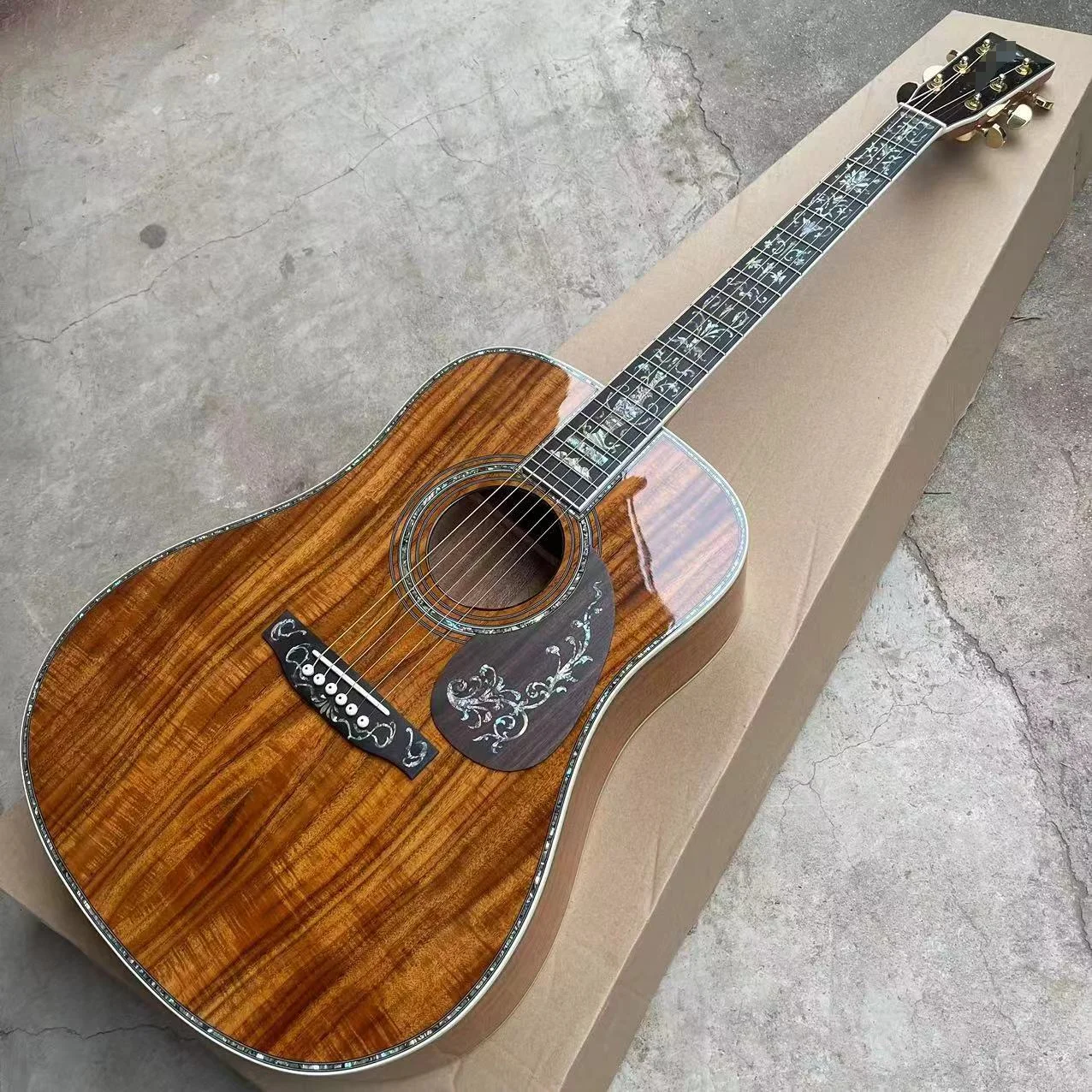 

41" Acoustic Guitar with Acacia back . Deluxe Abalone Shell Inlay, Ebony Inlay Tree of Life fretboard