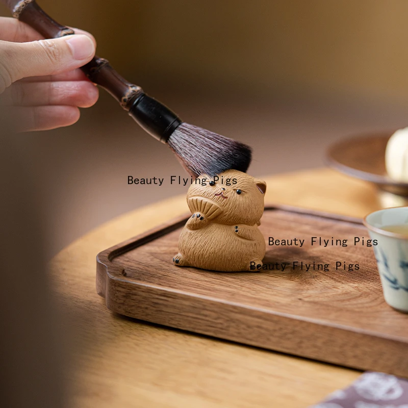 Yixing Purple Clay Cat Tea Pet Cute Desktop Decoration Tea Set Supplies Accessories High End Tea Toys Kawaii Room Decor