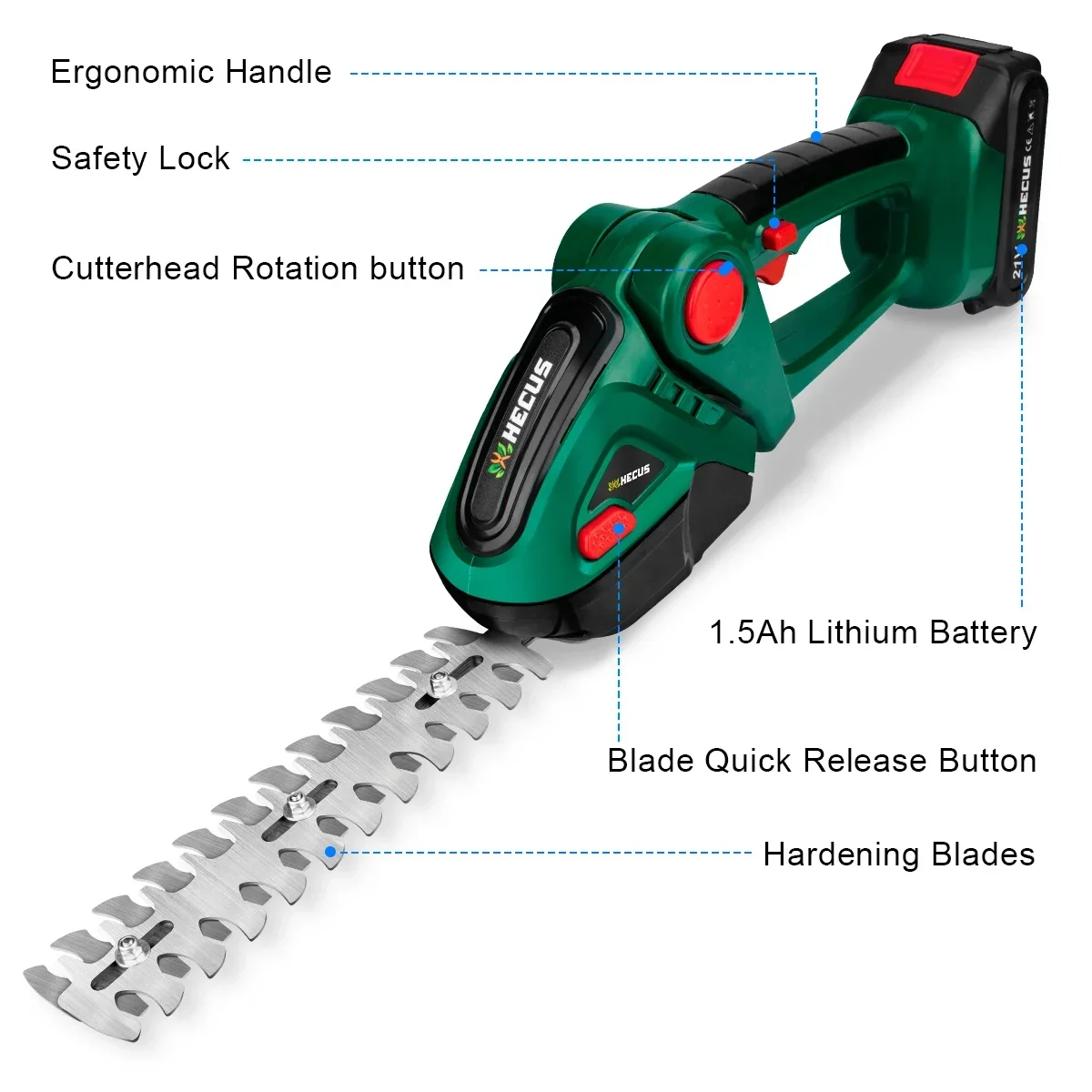 HECUS 2 in 1 Electric Hedge Trimmer 20000rpm Handheld Household Lawn Mower Garden Scissors Power Tool For Makita 18V Battery 2