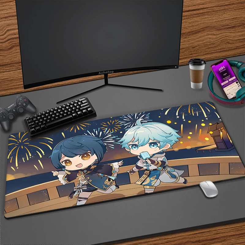 

Genshin Impact Mouse Pad Large Gaming Accessories Keyboard Deskmat Laptop Anime Mousepad 900x400mm Deskmat Pc Gamer Desk Mat