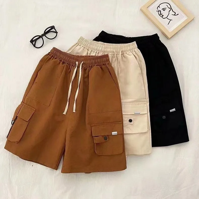 Summer Personality Pockets Loose Men's Cargo Shorts New Street Casual Waist Drawcord Tide Handsome All-match Male Short