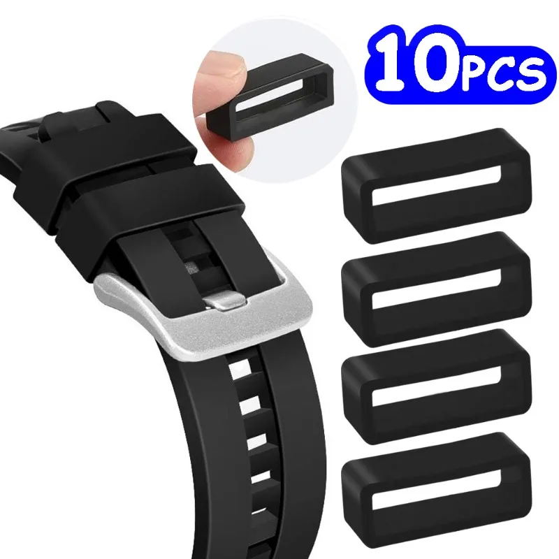 

New 2-10Pcs Silicone Black Watchband 12 14 16 18 20 mm Watch Band Keeper Replacement Movable Strap Retainer Watch Accessories