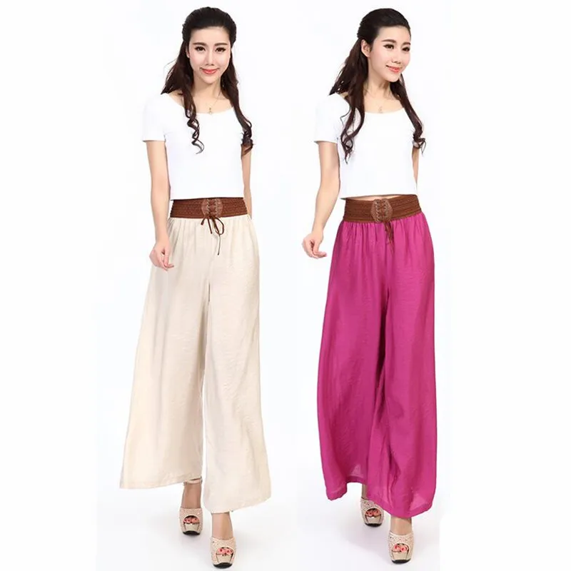 Bohemia Wide Leg Pants Female vintage cotton linen Trousers Summer thin prairie chic Pants streetwear pantalon plus size