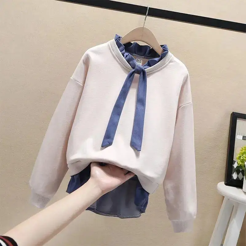 

Spring And Autumn Kids 4-12 Years Old Hoodie Girls Clothes Patchwork Sweatshirt Top Girl Comfortable Casual Clothing