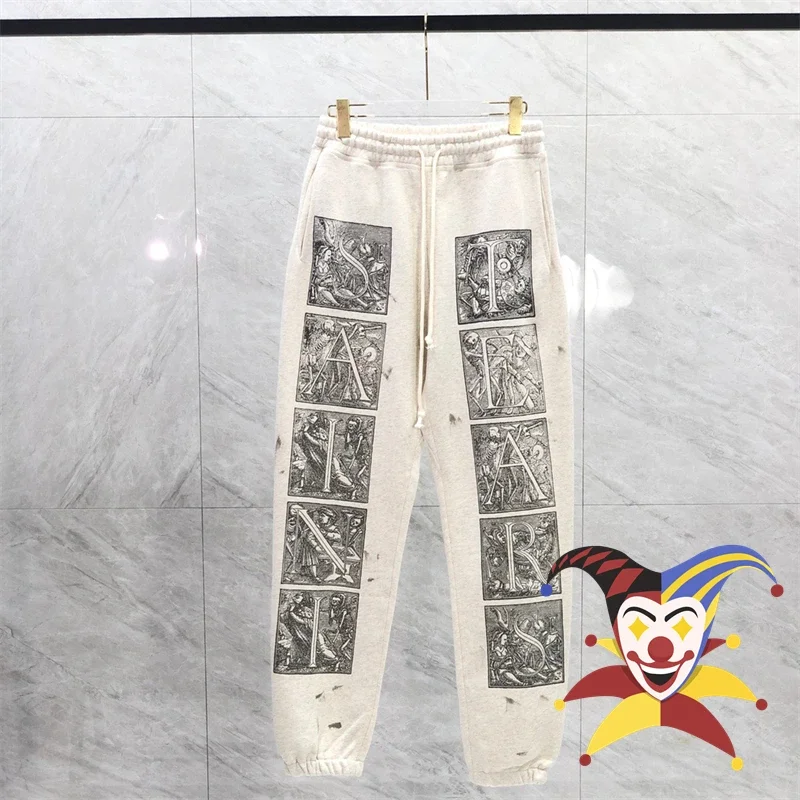 

Sanskrit Printing Apricot Saint Michael Sweatpants Men Women Jogger Drawstring Pants