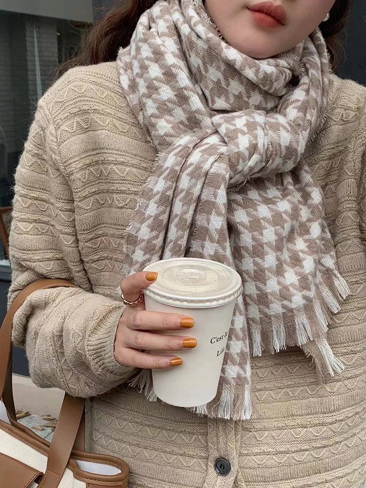 Imitation Cashmere Women Scarf Winter Vintage Houndstooth Scarve Pashmina Mujer Female Foulard Bufanda Wrap Shawls Echarpe Hiver 6