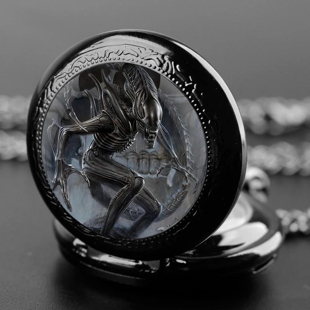 Cool Alien Design Vintage Quartz Pocket Chain Watch Necklace Watches For Men Women Unique Gifts Mens Birthday Gifts for Boys quartz watch pocket watch