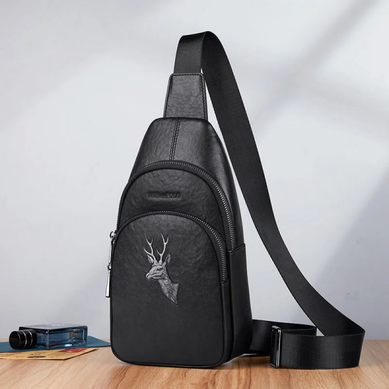 

Emperor Paul Chest Bag Men's Men's Leather Single-Shoulder Bag Crossbody Bag First Layer Cowhide Mobile Phone Moose Head Waist B