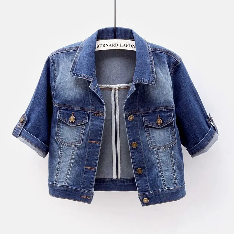2025 New Spring Summer Women Short Denim Jacket  Fashion Slim Jeans Cape Coat