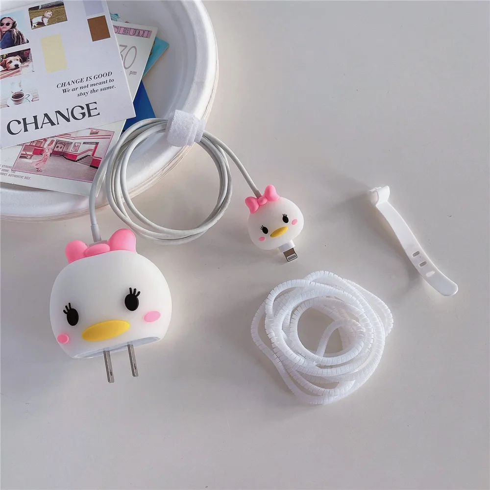 4Pcs/set Cable Protector For Samsung 25W Charger Protection Cute Cartoon Protector Spring Cable Winder Accessories images - 6