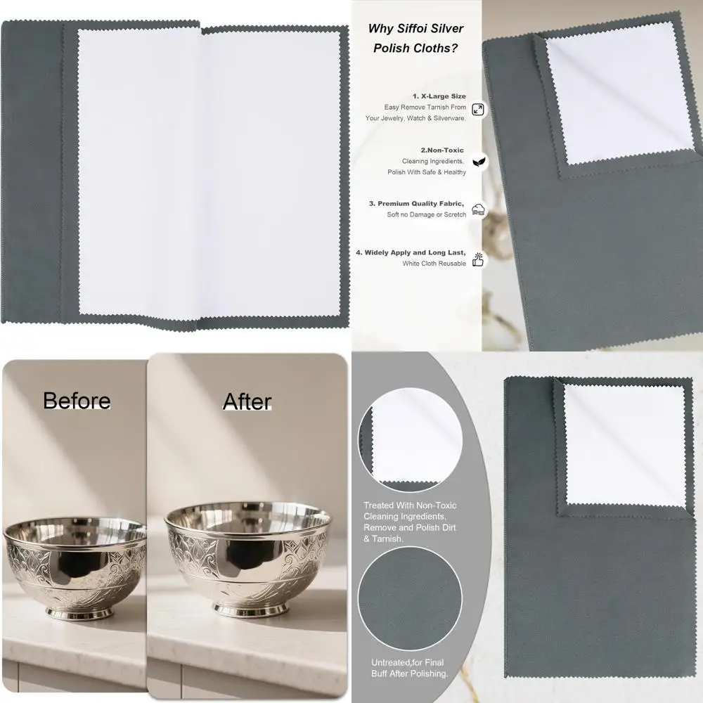 "Two-Pack Extra Large 14x11 Inch Silver Jewelry Cleaning Cloths, High-Quality Polishing for 925 Silver, Gold, and Double Layer F