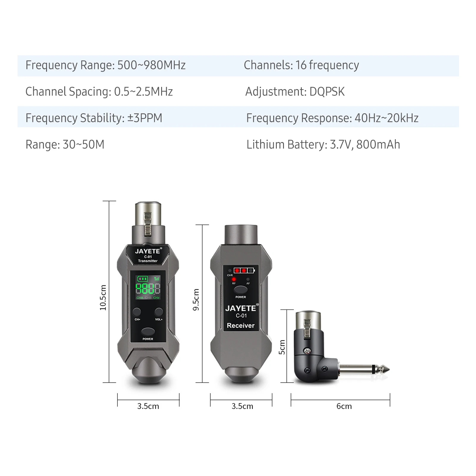 UHF Wired to Wireless Microphone Converter Transmitter Receiver 500~980MHz Receiving Transmission with 48V Phantom Power 30~50M