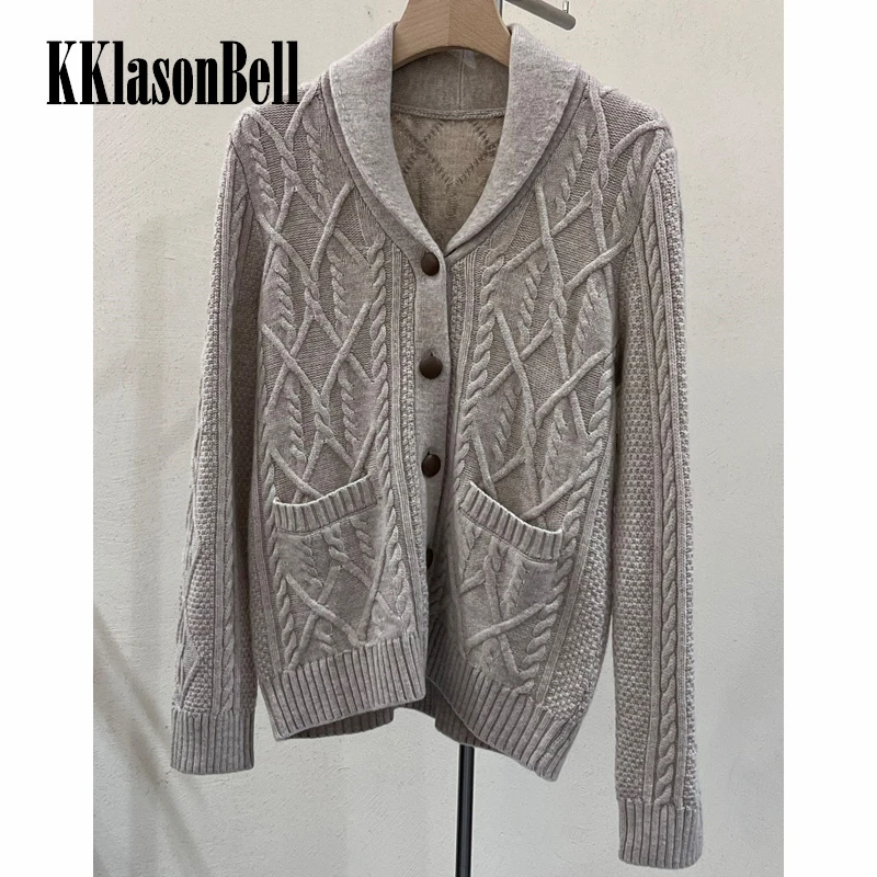 

10.30 KKlasonBell Elegant Argyle Twist Knitted Wool Cardigan Sweater Women