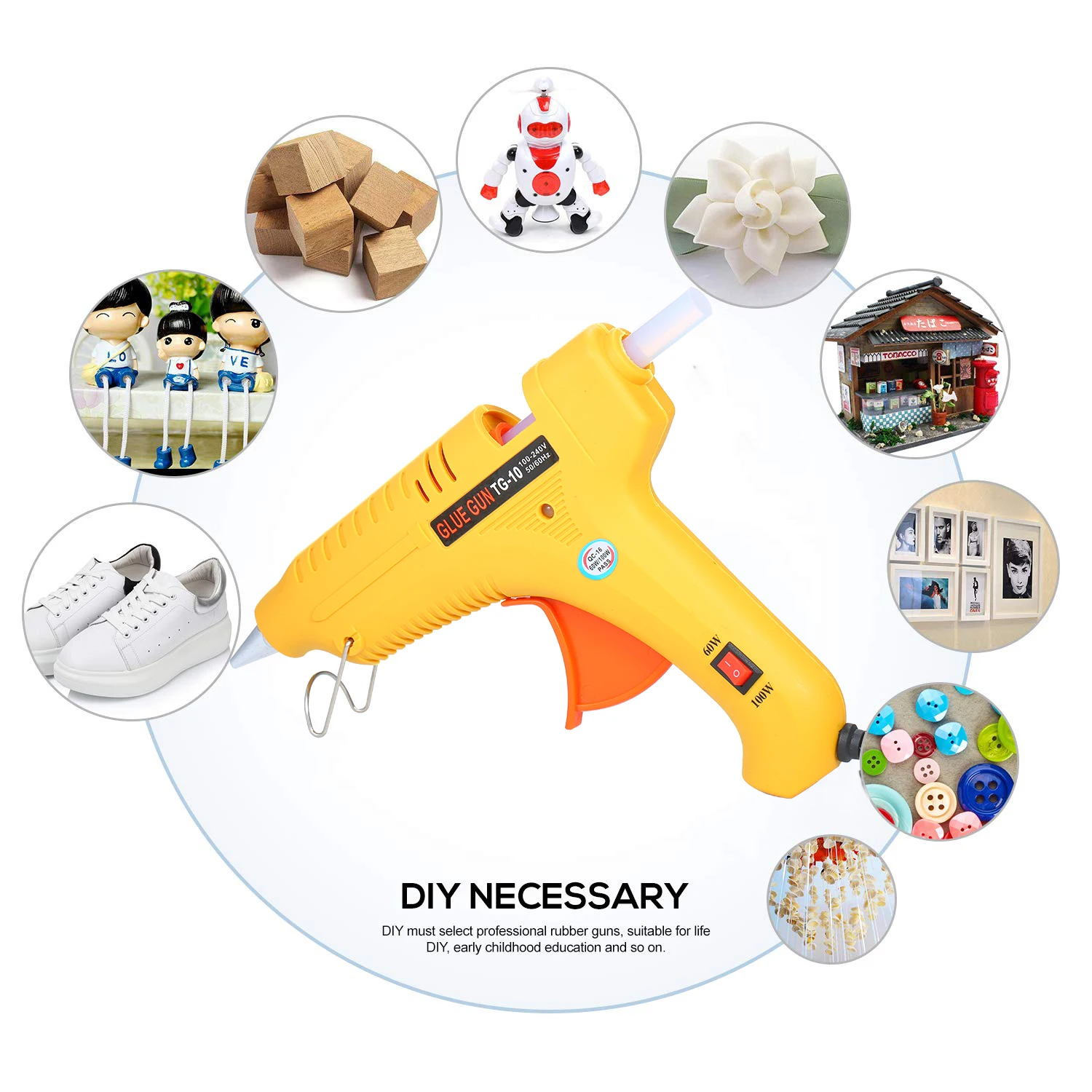 Hot Melt Glue Gun 60W/100W Power Adjustable Hot Melt Glue Machine Multifunctional Industrial Household DIY Glue Gun Yellow GT-10 6
