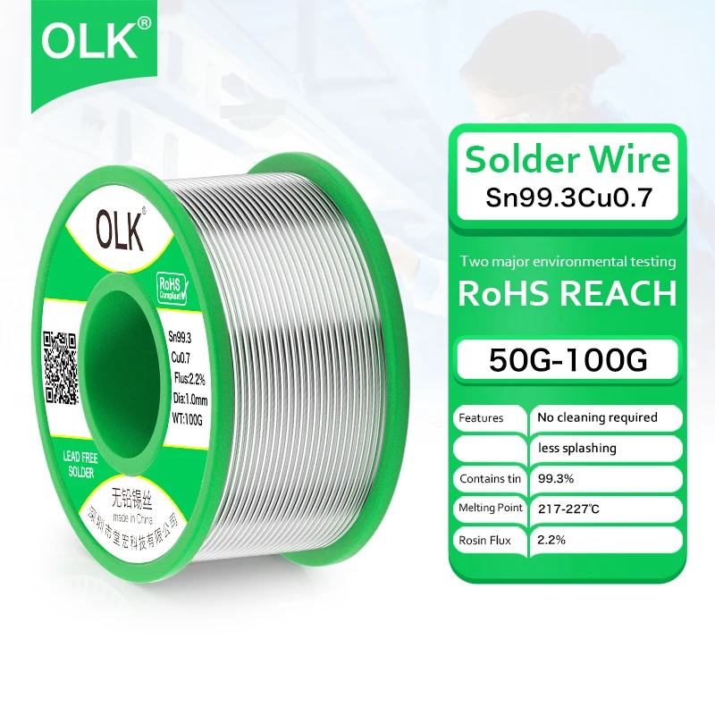 OLK бессвинцовый припой с канифольным сердечником Sn99 Ag0.3 Cu0.7-50g/100g, катушка для защиты окружающей среды, для несвинцовой паяльной проволоки