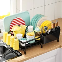 Expandable Dish drying rack Kitchen countertop tablewares storage rack Multifuctional Drained board Sturdy Black 1