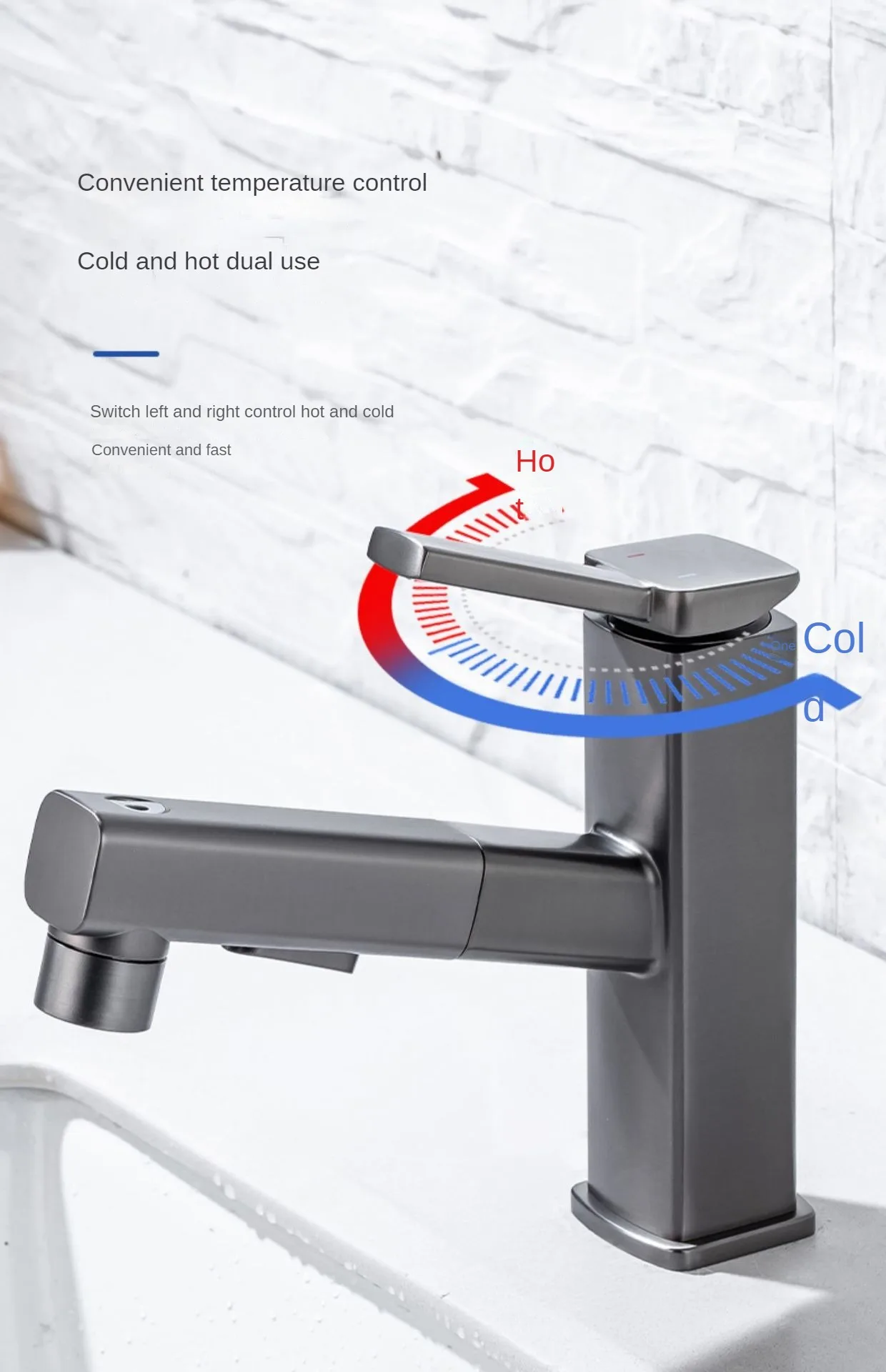 S1233174e15604d5cb9f3e194e82e951b4 Pull-out Gray Basin Hot and Cold Water Bathroom Faucets Washbasin Faucet Hand Wash Faucet Fixture Home Improvement