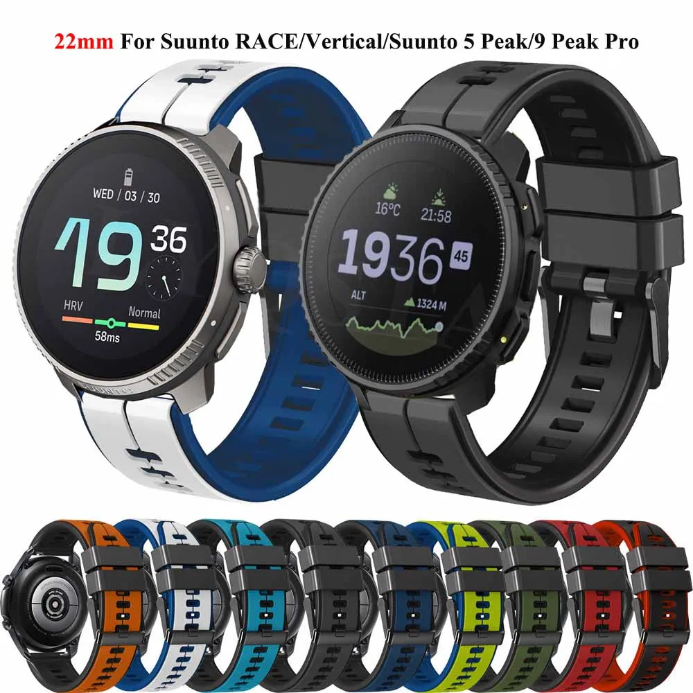Hot 22Mm Wirstband Per Suunto Race Cinturino Di Ricambio Verticale In Silicone Per Cinturino Suunto 9 Peak Pro /5 Peak Wristband