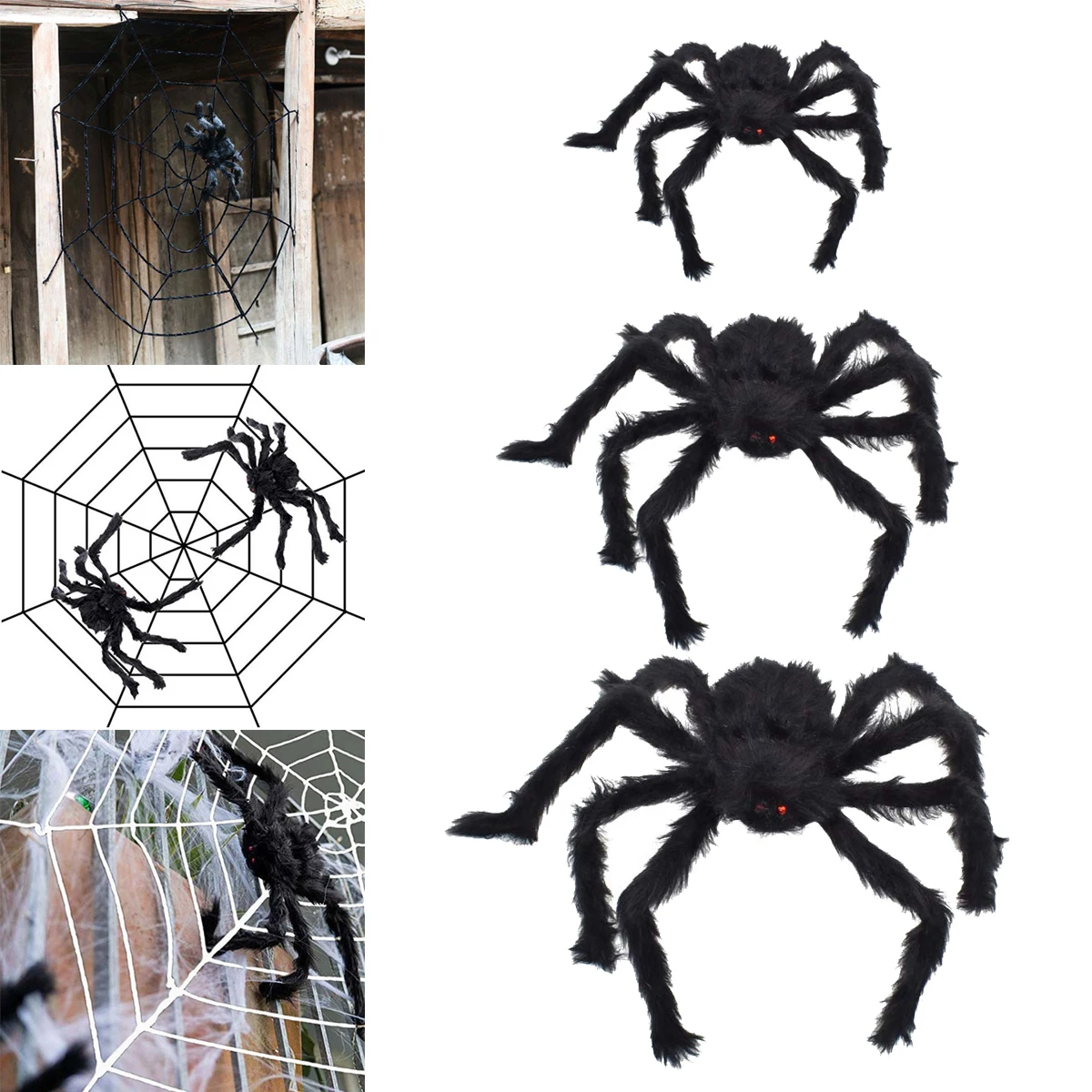 

Halloween Spider Web Plush Simulation Spider Toys Haunted House Bar Decoration Props Black Big Spider
